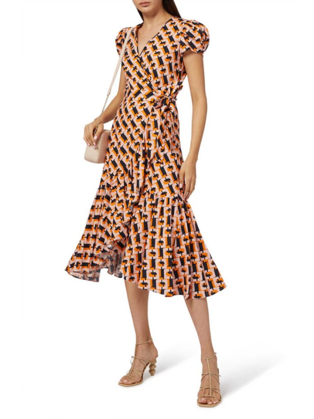 NWT $448 DVF Diane Von Furstenberg Vienna Chain Link Linen Jersey Wrap Dress XS